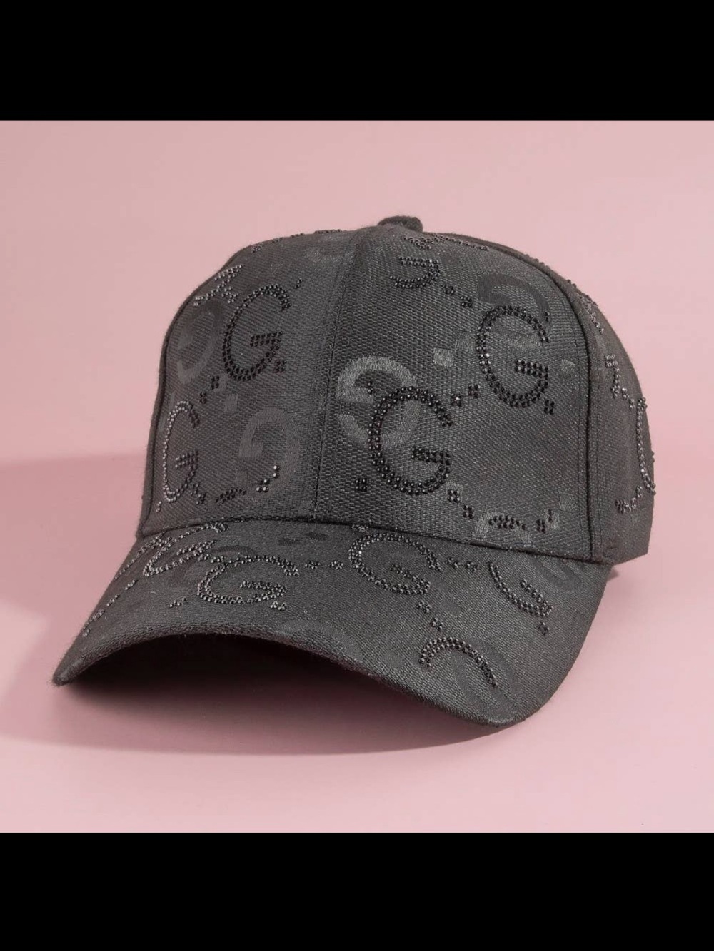 Beige Monogram Baseball Cap with Rhinestone G Accents - Picture 2 of 2